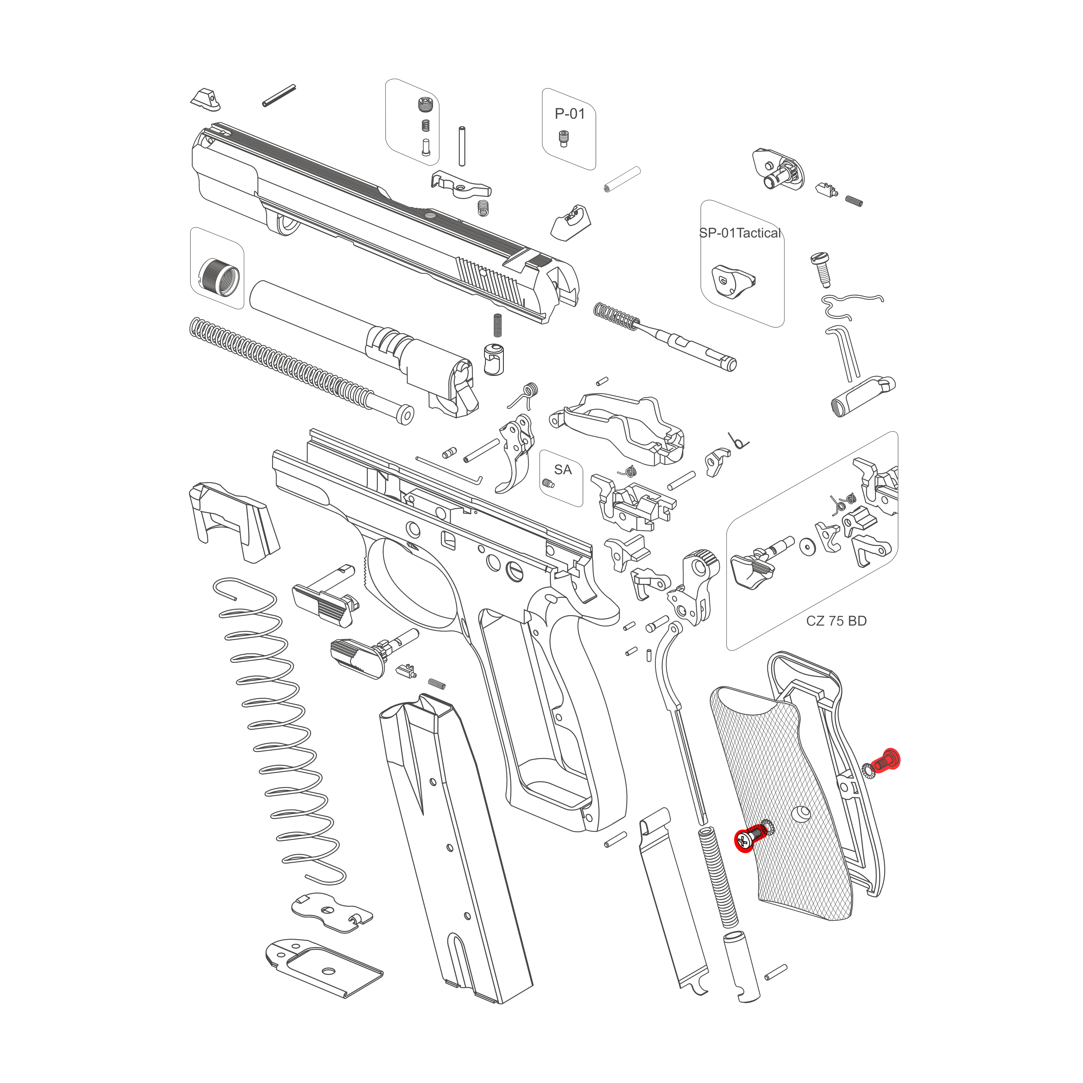 Šroub střenky pro CZ 75B, CZ 75 SP-01