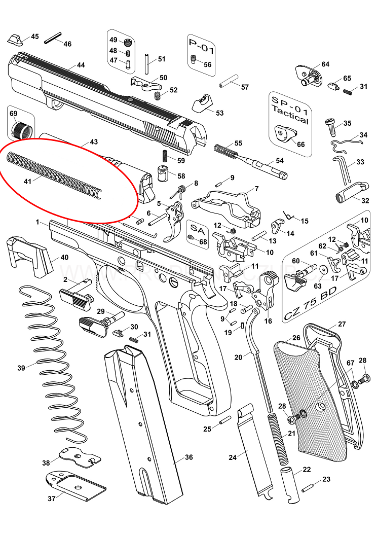 Vratná pružina pro CZ 75/85, Shadow 