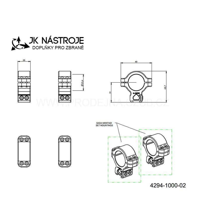Dvojdílná duralová montáž pro CZ 457 s průměrem tubusu 25,4mm
